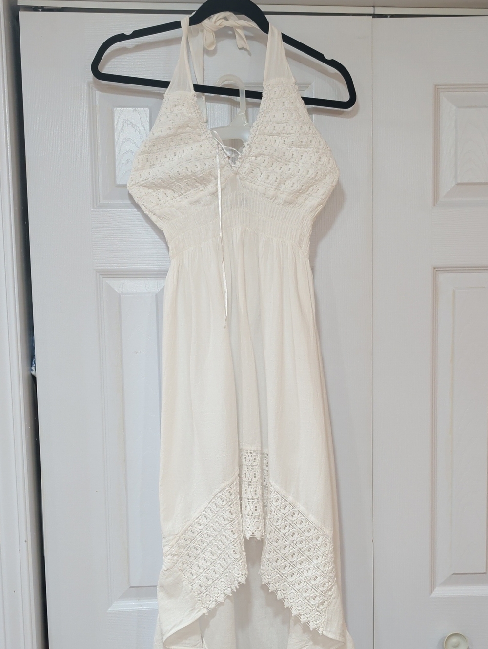 Seaspice White Halter Crochet-Detail Dress Size Medium 100% Cotton